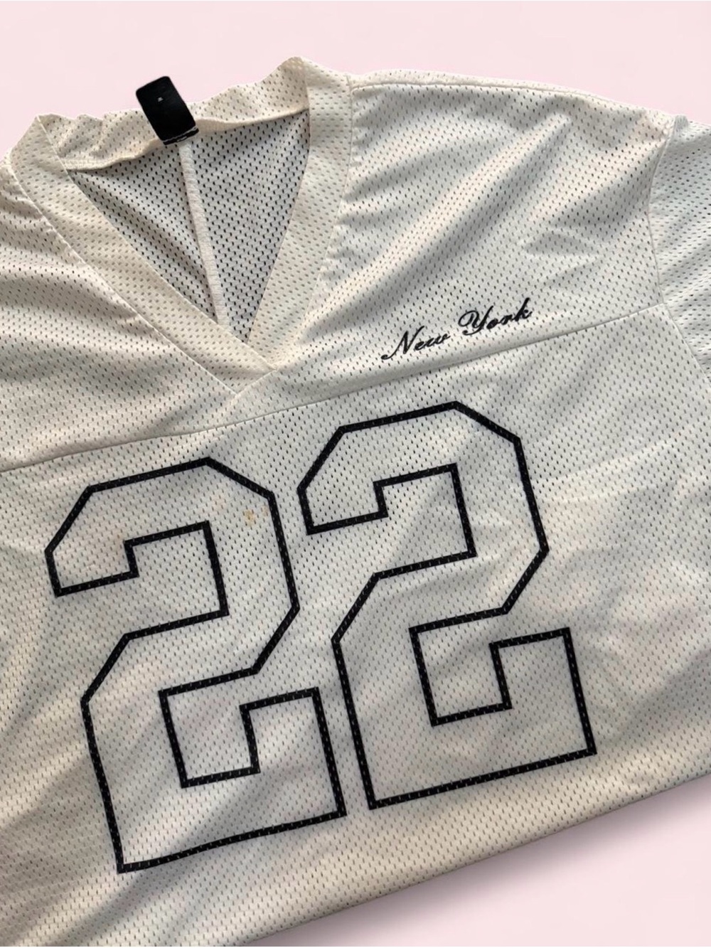 White Mesh Jersey Top with Black '22' and New York Script